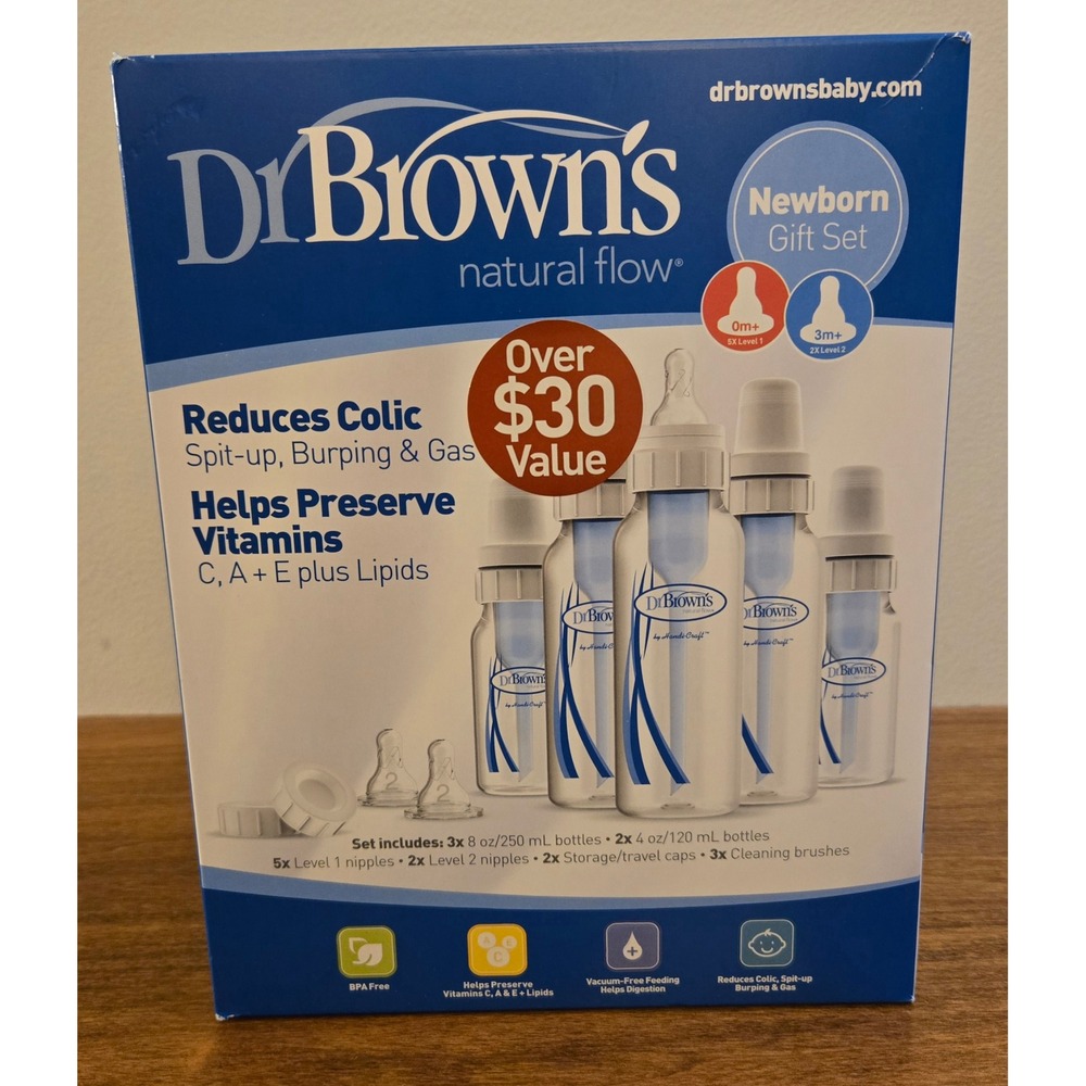 Dr. Browns Natural Flow Newborn Gift Set Anti-Colic Baby Bottles No. 240 Blue